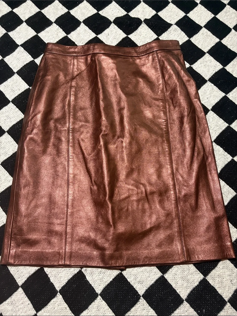Vintage ESCADA Metallic Rose Gold Lambskin Leather Skirt Size EU 38